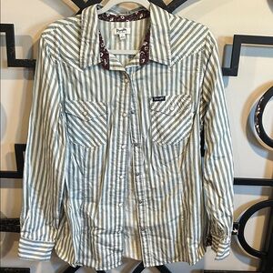 Wrangler Green and White Striped Shirt